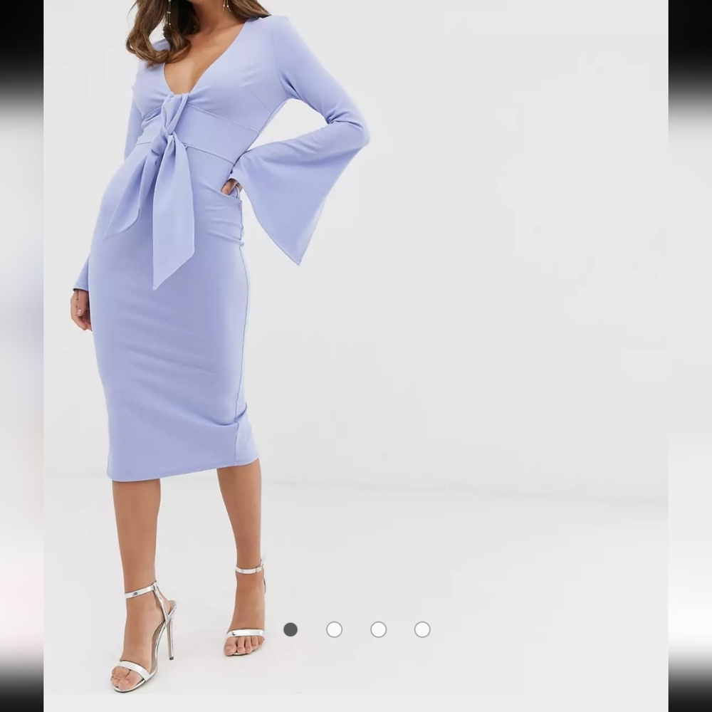 ASOS long sleeve plunge tie belt midi dress